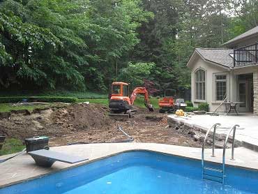 Landscape construction photo of the patio excavation